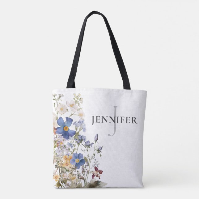 Tote Bag Monogramme Fleur sauvage de prairie rustique (Dos)