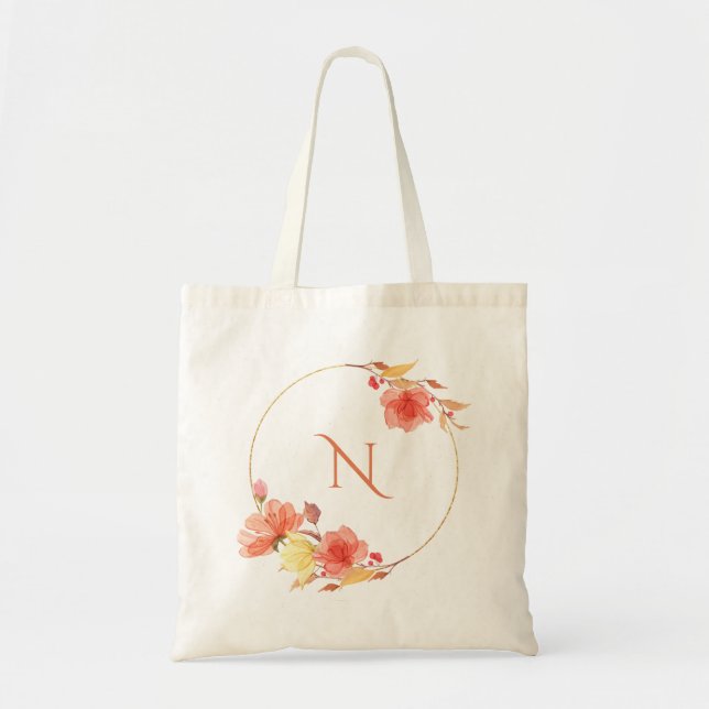 Tote Bag Monogramme floral coucher de soleil organique (Devant)