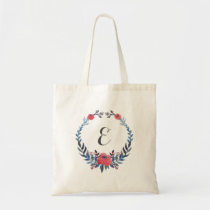 Tote Bag Monogramme floral des roses rouges d'aquarelle