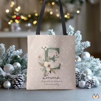 Tote Bag Monogramme floral E – Lettre artistique botanique 