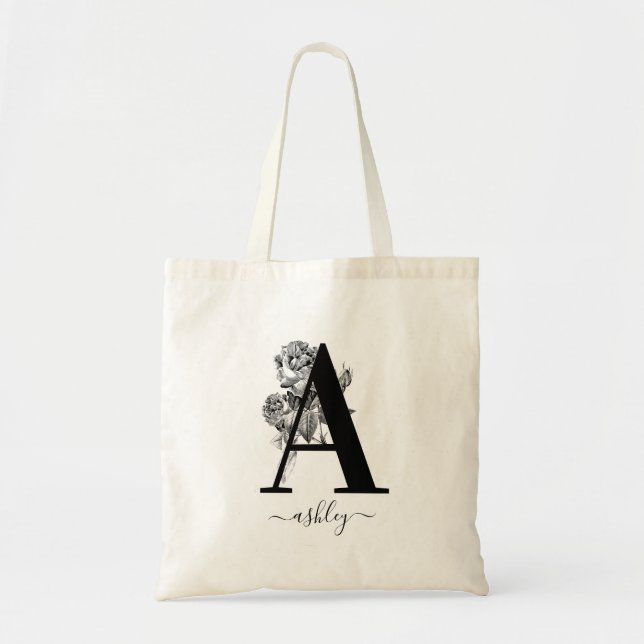 Tote Bag Monogramme Floral Personnalisé (Devant)