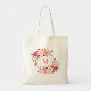 Tote Bag Monogramme floral rose de guirlande d'aquarelle