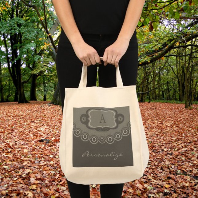 Tote Bag Monogramme Fourre-tout des ringlettes de profondeu (Deep Sage Ringlets Monogram Tote)