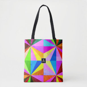 Tote Bag Monogramme géométrique multicolore moderne coloré