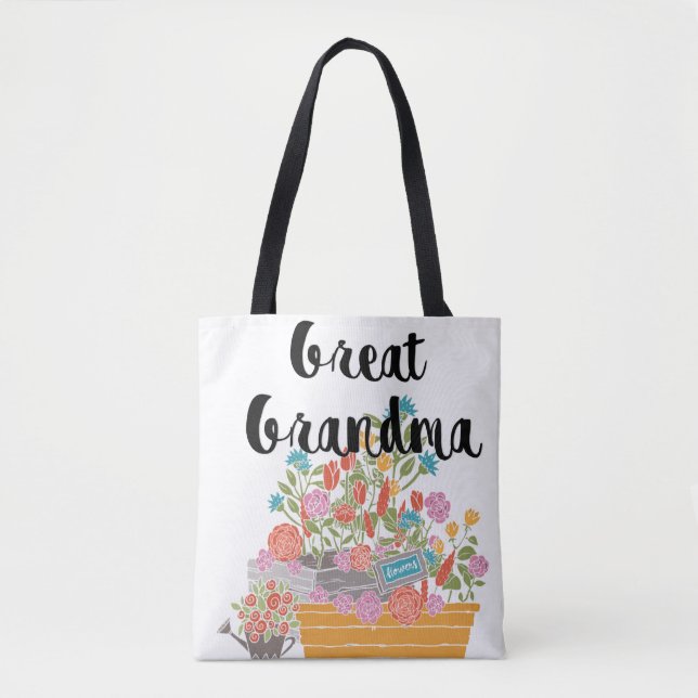 Tote Bag Monogramme Grand-grand-grand-mère design de jardin (Devant)