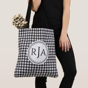 Tote Bag Monogramme, grand motif à carreaux buffle noir et