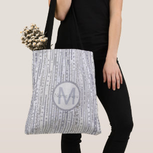 Tote Bag Monogramme gris blanc de motif d'argent de points