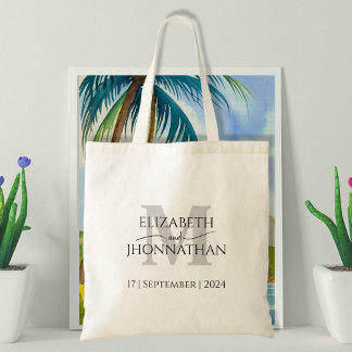 Tote Bag Monogramme gris mariage minimaliste simple élégant