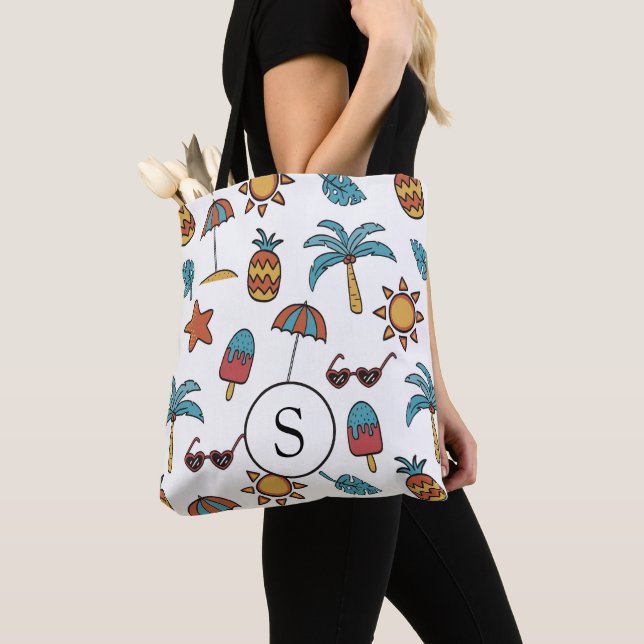 Tote Bag Monogramme illustrant le collage des vacances d'ét (De près)
