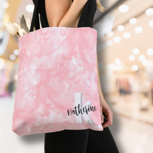 Tote Bag Monogramme Initial Aquarelle Rose