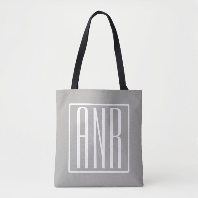 Tote Bag Monogramme initial | Blanc sur gris clair (Devant)