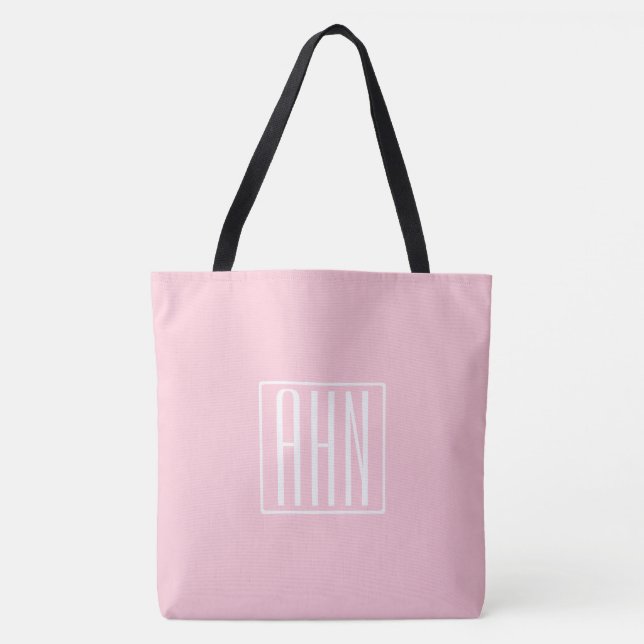 Tote Bag Monogramme initial | Blanc sur rose clair (Devant)