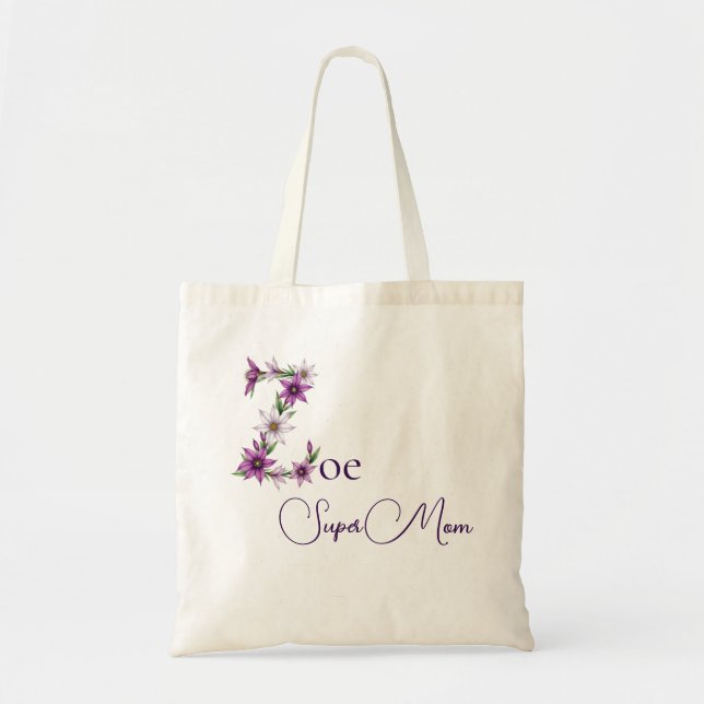 Tote Bag Monogramme Initial + Nom Super Maman (Devant)