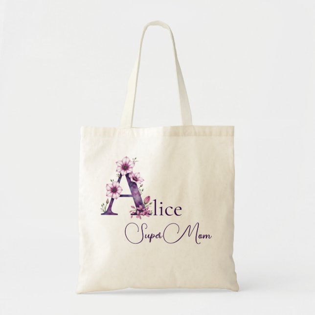 Tote Bag Monogramme Initial + Nom Super Maman (Devant)