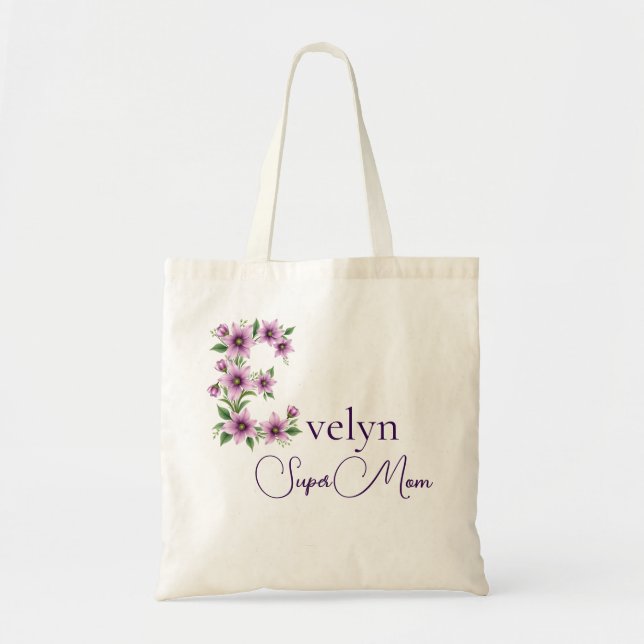 Tote Bag Monogramme Initial + Nom Super Maman (Devant)