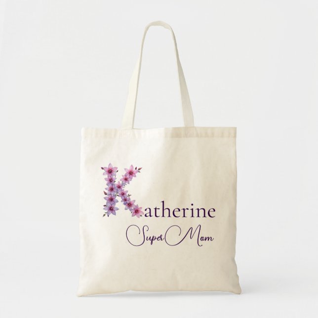 Tote Bag Monogramme Initial + Nom Super Maman (Devant)