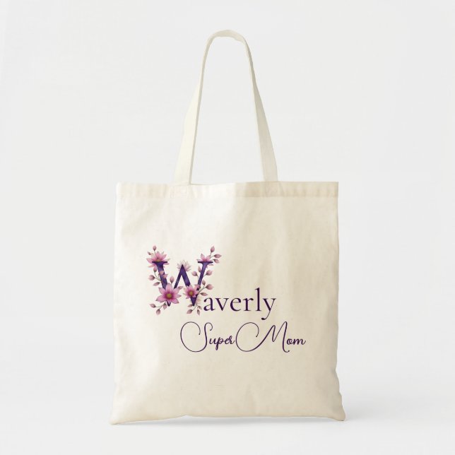 Tote Bag Monogramme Initial + Nom Super Maman (Devant)