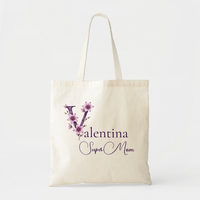 Tote Bag Monogramme Initial + Nom Super Maman (Devant)