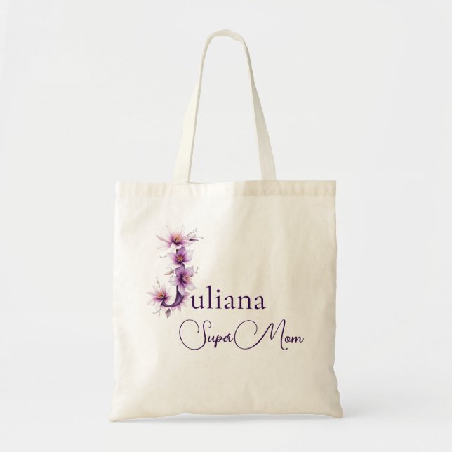 Tote Bag Monogramme Initial + Nom Super Maman (Devant)