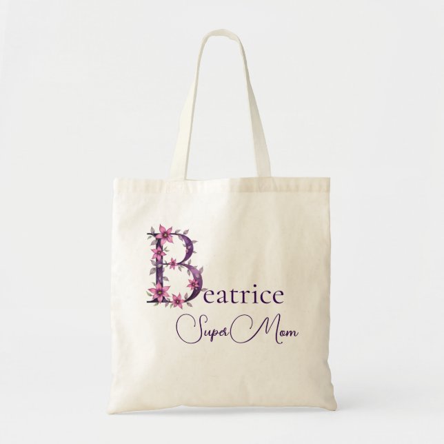 Tote Bag Monogramme Initial + Nom Super Maman (Devant)