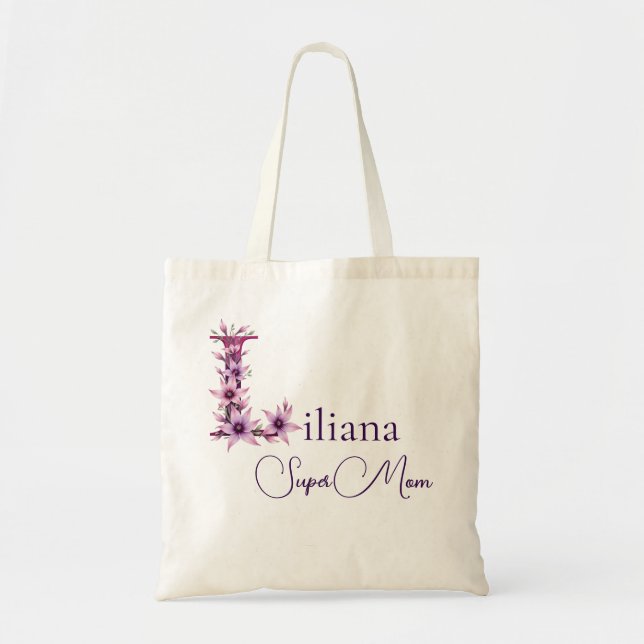 Tote Bag Monogramme Initial + Nom Super Maman (Devant)