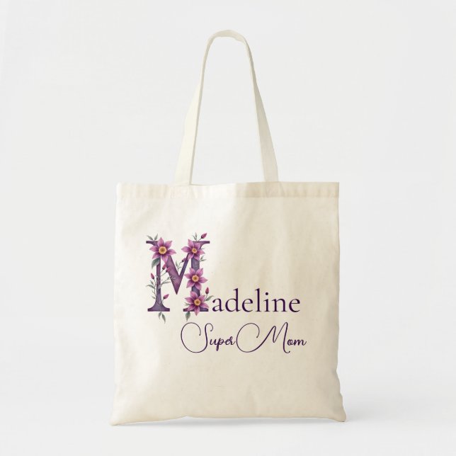 Tote Bag Monogramme Initial + Nom Super Maman (Devant)