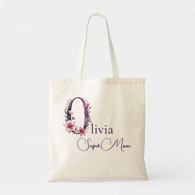 Tote Bag Monogramme Initial + Nom Super Maman (Devant)