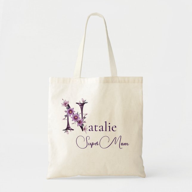 Tote Bag Monogramme Initial + Nom Super Maman (Devant)