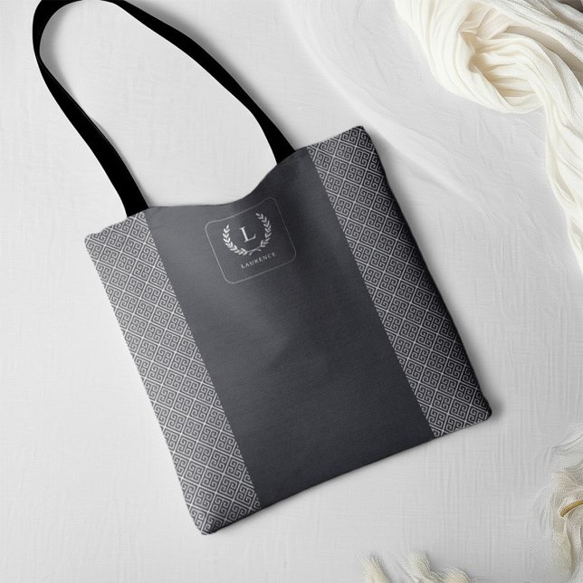 Tote Bag Monogramme initial personnalisé Grec Clé Laurel Wr (Créateur téléchargé)