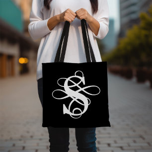 Tote Bag Monogramme initial Tourbillonnant noir et blanc