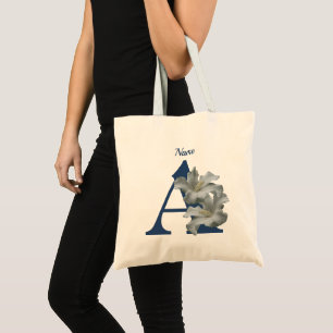 Tote Bag Monogramme initiale A fleur d'Hibiscus personnalis