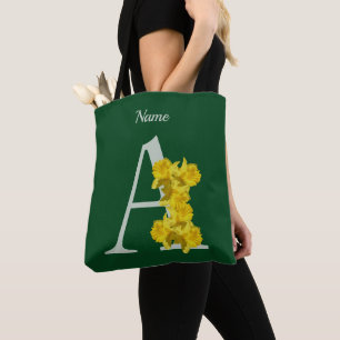 Tote Bag Monogramme initiale A jonquille personnalisé