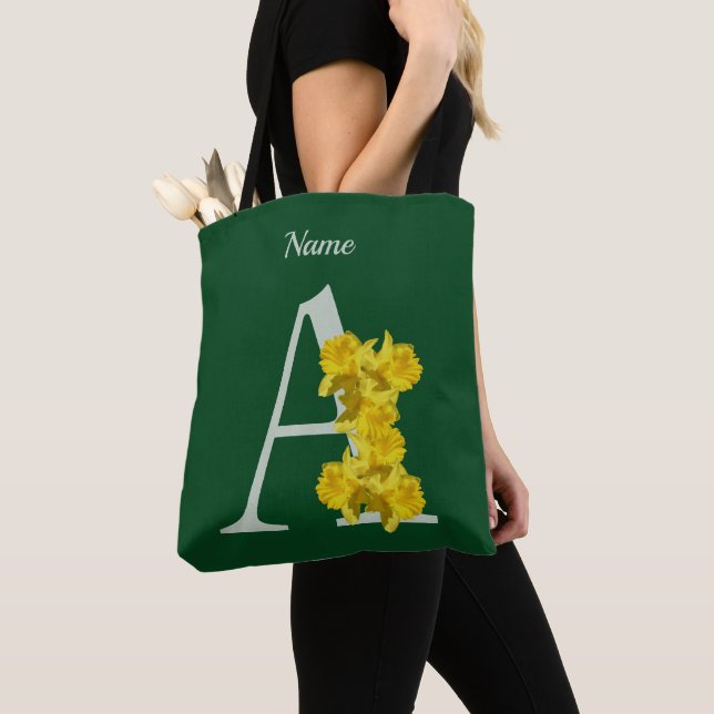 Tote Bag Monogramme initiale A jonquille personnalisé (De près)