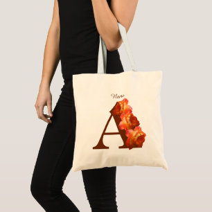 Tote Bag Monogramme Initiale A Personnalisé Rose Orange
