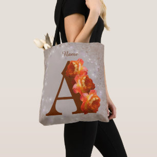 Tote Bag Monogramme Initiale A Personnalisé Rose Orange