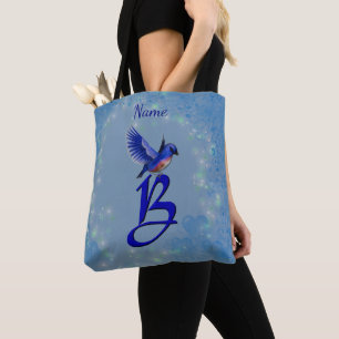 Tote Bag Monogramme initiale B personnalisé Bluebird