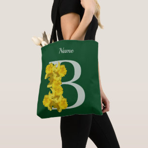 Tote Bag Monogramme initiale B personnalisé jonquille