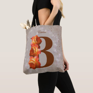 Tote Bag Monogramme Initiale B Rose Orange Personnalisé