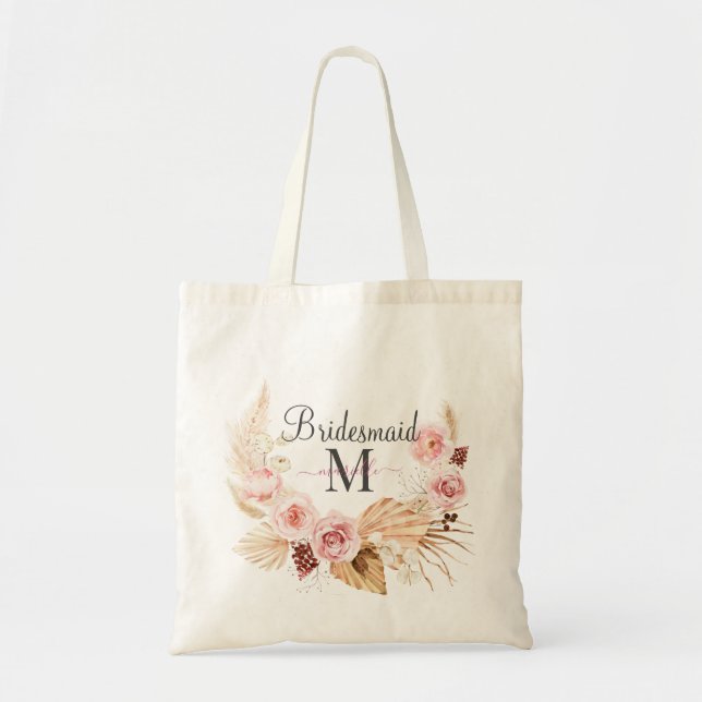Tote Bag Monogramme initiale écriture nom rose noir  (Devant)