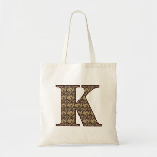 Tote Bag Monogramme Initiale K Élégant Floral Vintage