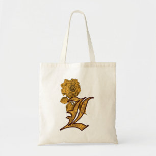 Tote Bag Monogramme Initiale L Fleur De Pivoine Élégante En
