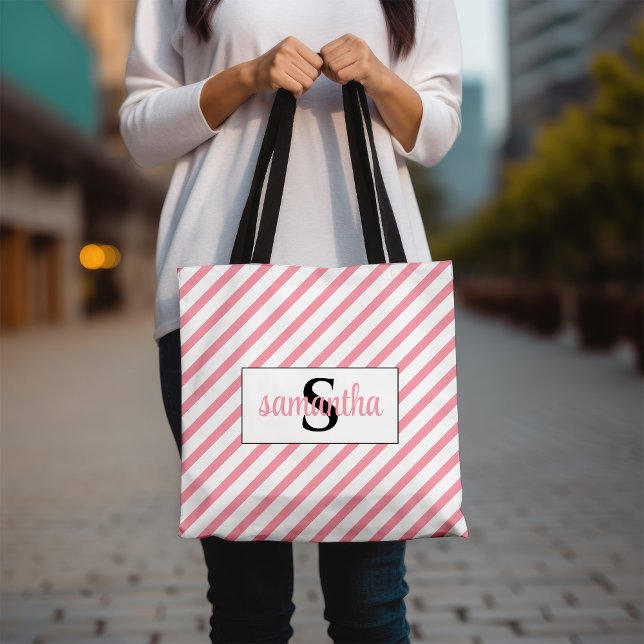 Tote Bag Monogramme Initiale Nom Rose et Blanc (Créateur téléchargé)