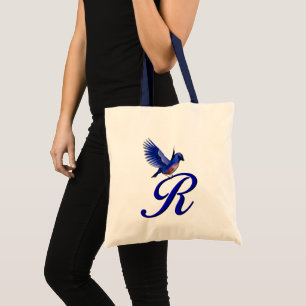 Tote Bag Monogramme Initiale R Oiseau Bleu