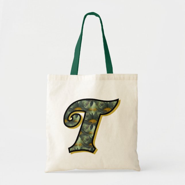 Tote Bag Monogramme Initiale T Fleurs Art (Devant)