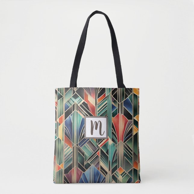 Tote Bag Monogramme Jazzy Geometry Elegant Classic Boho (Devant)