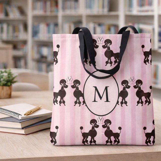 Tote Bag Monogramme Joli Poodé Rose (Créateur téléchargé)
