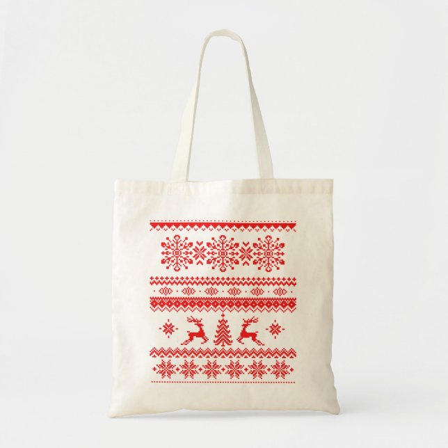 Tote Bag Monogramme juste rouge de motif d'île de chandail (Devant)