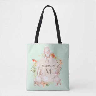 Tote Bag Monogramme Lapin lapins Floral Pâques Personnalisé