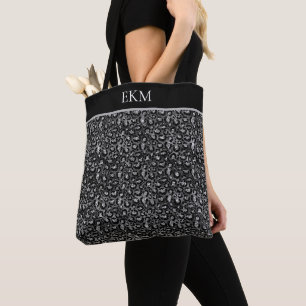Tote Bag Monogramme Leopard Poster de animal noir gris arge