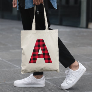 Tote Bag Monogramme lettre A gras en carreau de bœuf rouge 